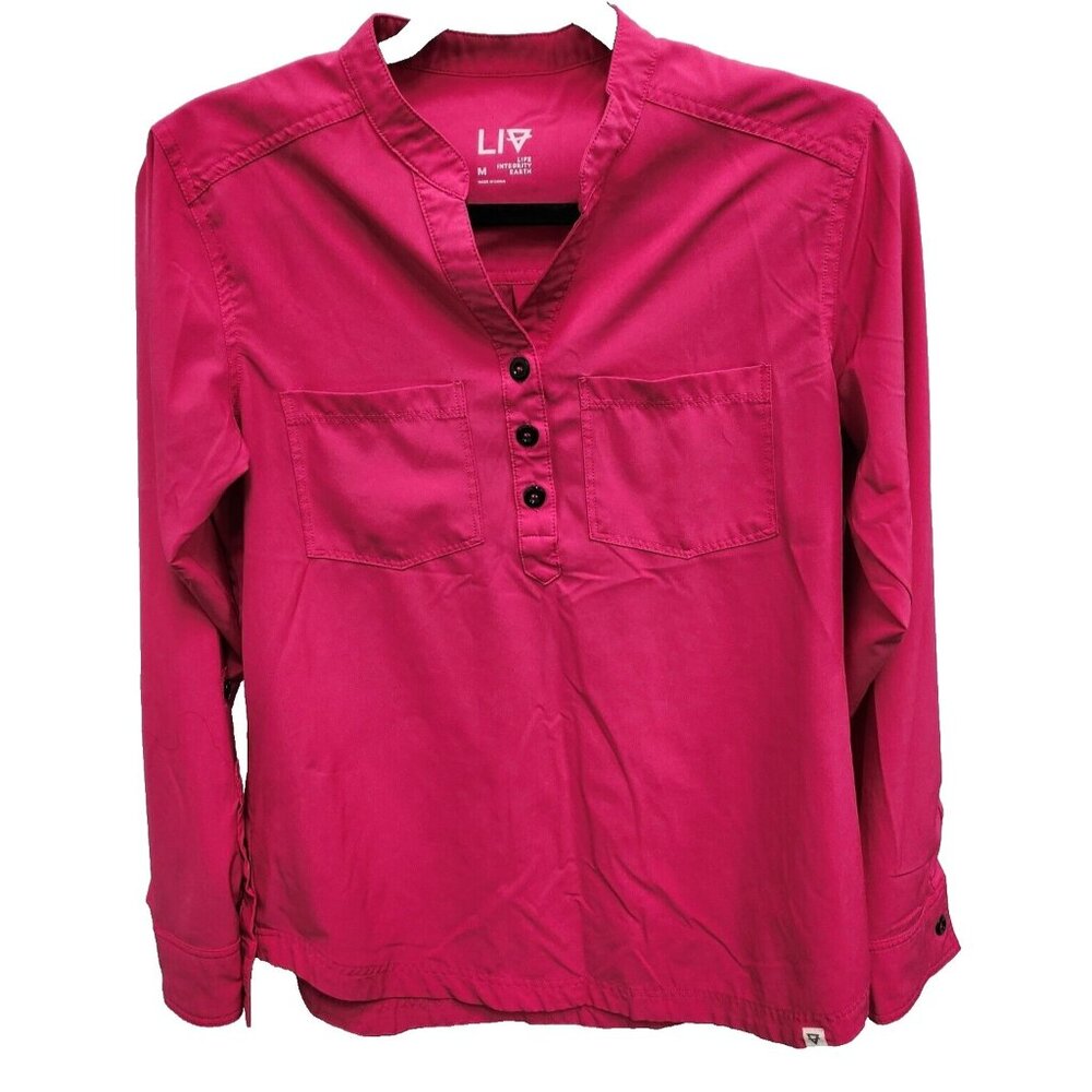 LIV Womens Active Shirt Medium Hot Pink 1/2 Button‎ Long Sleeve Outdoor Hiking